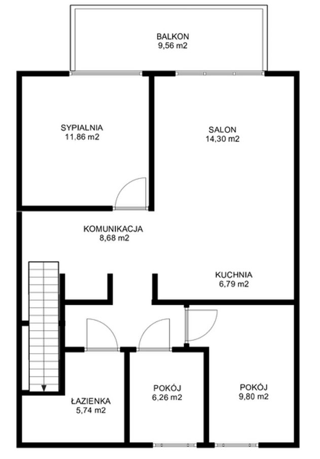 Rzut apartamentu na piętrze - 63m² plus 30m² strych plus ogródek